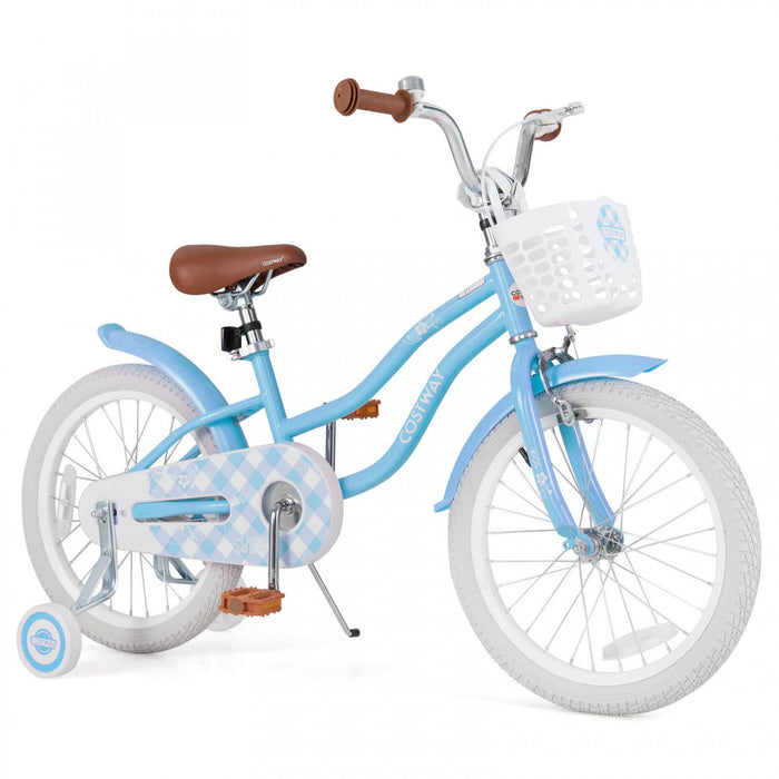 Costway 18" Kids Bike Toddler Bicycle With Training Wheel Kickstand For 4-8 Years Blue