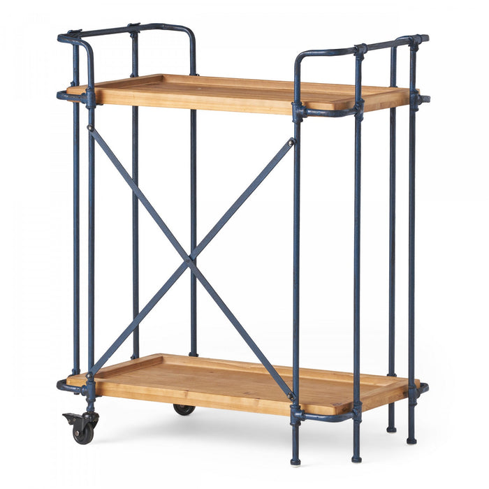 Daniel Wood And Metal Bar Cart With 2-tier Mobile Serving Storage - Antique Black 
