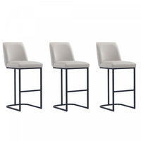 Serena Modern Metal Upholstered Barstool in Light Gray - Set of 3 Bar Stool 
