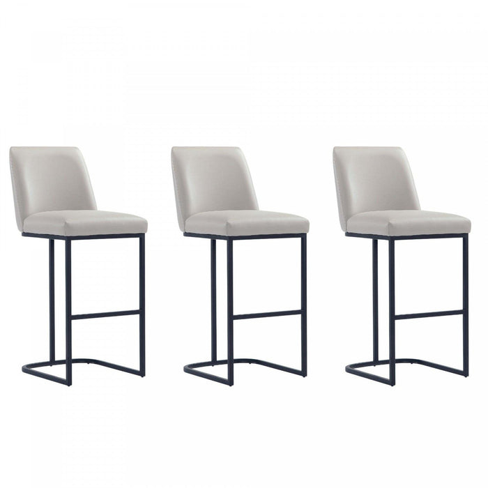Serena Modern Metal Upholstered Barstool in Light Gray - Set of 3 Bar Stool 