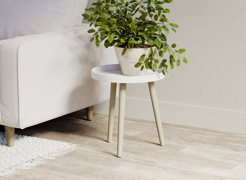 End Table With Pine Base - White Round Shape 