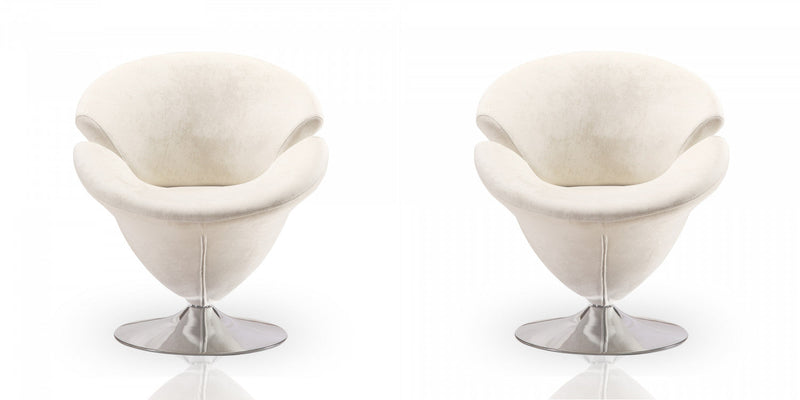Tulip Modern Velvet Swivel Lounge Chair in White - Set of 2 