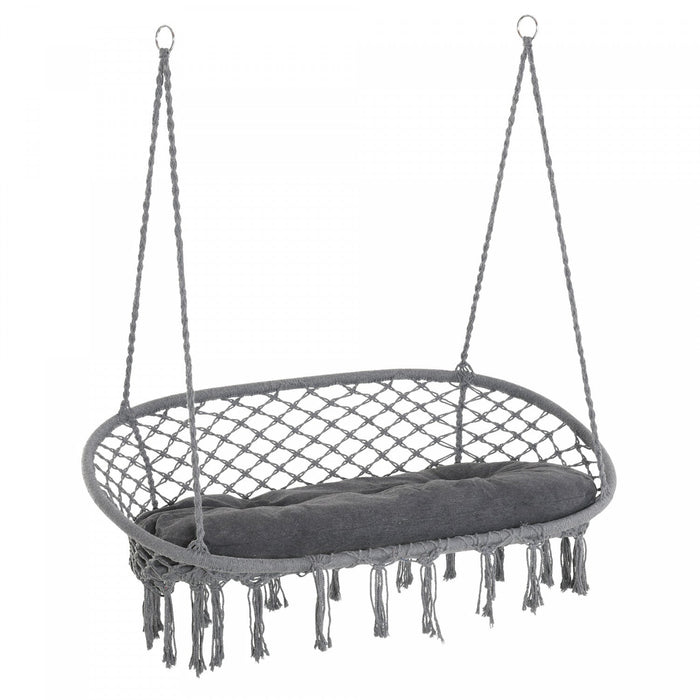 Outsunny Patio Hammock Chair 2 Seat, Hanging Rope Hammock Swing With Metal Frame And Cushion, Large 