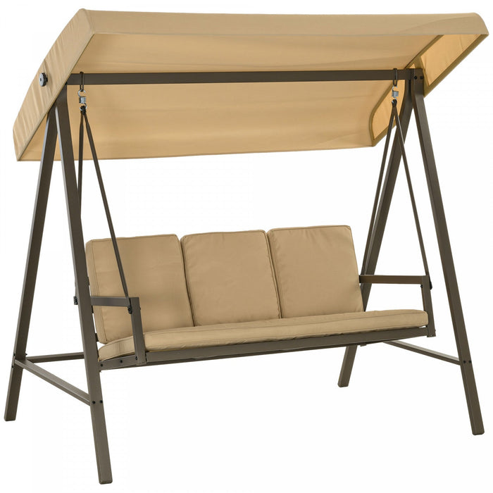 Outsunny 3 Seater Patio Swing Chair, Outdoor Swing Seat, Beige