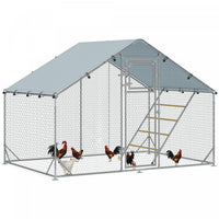 Pawhut Chicken Run, Large Metal Chicken Coop With Feeding Door, Waterproof & Uv-resistant Cover, Hanging Feeder, Perch, Poultry Cage For Outdoor, Backyard, Farm, For 6-8 Poultry