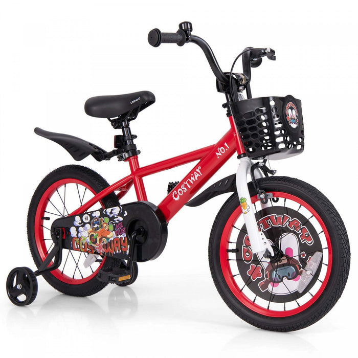 Costway 16" Kid's Bike For 4-7 With Height-adjustable Handlebar & Saddle Handbrake Red