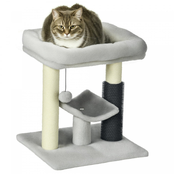 Pawhut 19" Cat Tree, Small Cat Tower Condo With Sisal Scratching Post, Kitten Activity Centre With Bed, Self Groomer, Perch, Dangling Ball, Grey