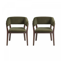 Blake Modern Faux Mohair Wood Armchair in Green - Set of 2 Dining Chair 