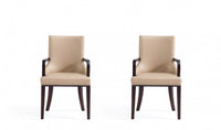 Shubert Modern Wood Vegan Leather and Velvet Armchair in Tan - Set of 2 