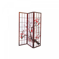 3 Panel Wood Framed Cherry Blossom Screen Mahogany