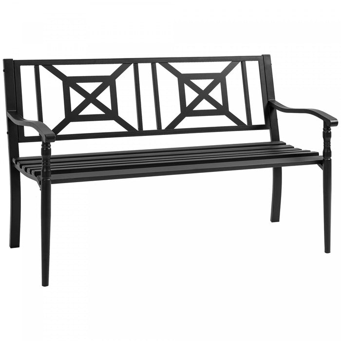 Outsunny Steel Garden Bench For Outdoor, 2-person Patio Bench, Black