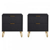 Dumbo Modern 20\" Fluted Nightstand in Black (2-Drawer) - Set of 2 