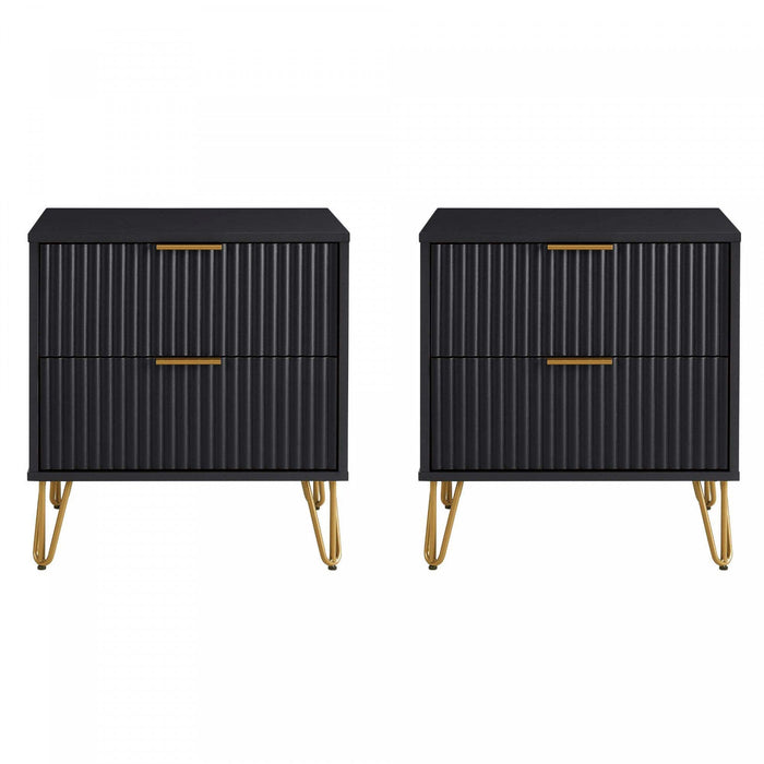Dumbo Modern 20\" Fluted Nightstand in Black (2-Drawer) - Set of 2 