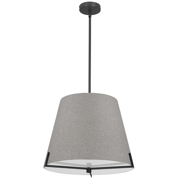 Dainolite Preston 4 Light Pendant 19\" Dia Matte Black Grey Fabric Shade Lamp
