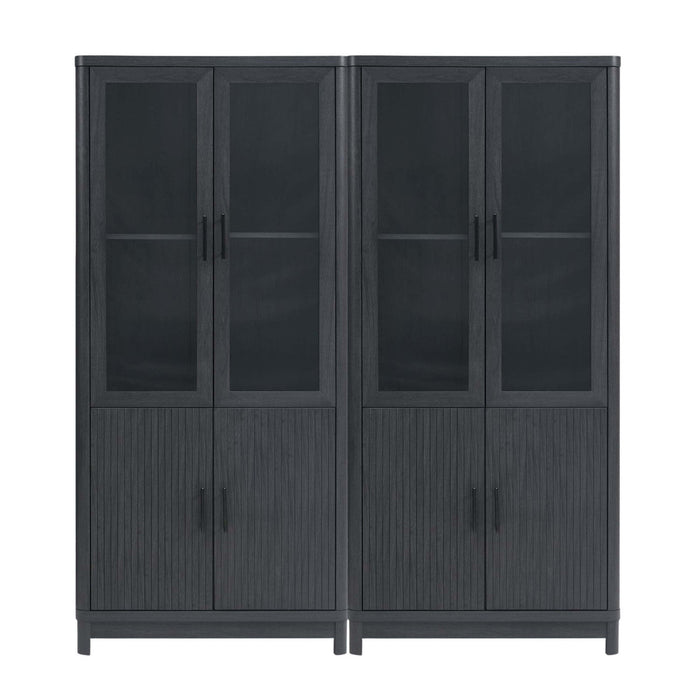 Jodie Mid-Century Modern 31\" Bookcase Cabinet in Charcoal Gray (6-Shelf) - Set of 2 