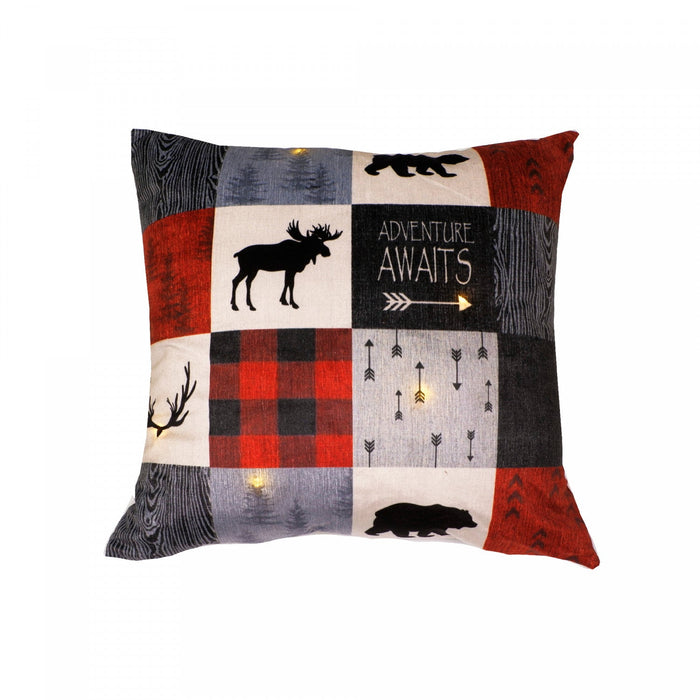 LED Velvet Cushion Adventure Awaits 18 x 18 - Set of 2 Cushions