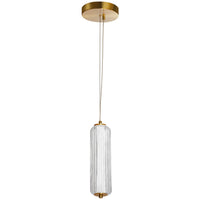Dainolite Ramona LED Pendant 10w Aged Brass Clear Fluted Glass Lamp