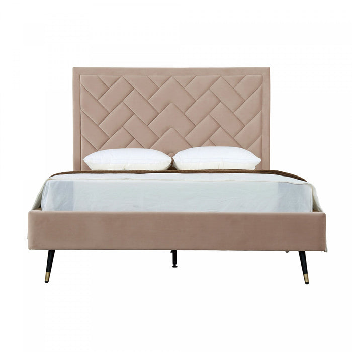 Crosby Modern Upholstered Velvet Queen Bed in Nude 