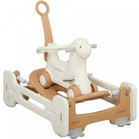 Qaba 5 In 1 Rocking Horse For Toddlers 1-6 Years, Alpaca-shaped Baby Push Ride On Car For Toddlers W/ Balance Board, Push Handle, 4 Wheels, Support To 66 Lbs, Hdpe Sliding Car