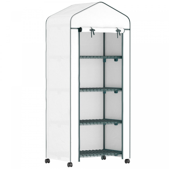 Outsunny Portable Greenhouse With 4 Tier Shelves, Pe Cover, White