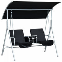Outsunny Double Outdoor Swing Chair 2 Person Covered Swing Porch Swing W/ Pivot Table And Storage Co
