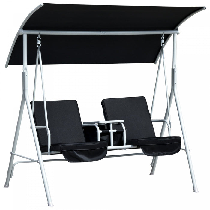 Outsunny Double Outdoor Swing Chair 2 Person Covered Swing Porch Swing W/ Pivot Table And Storage Co