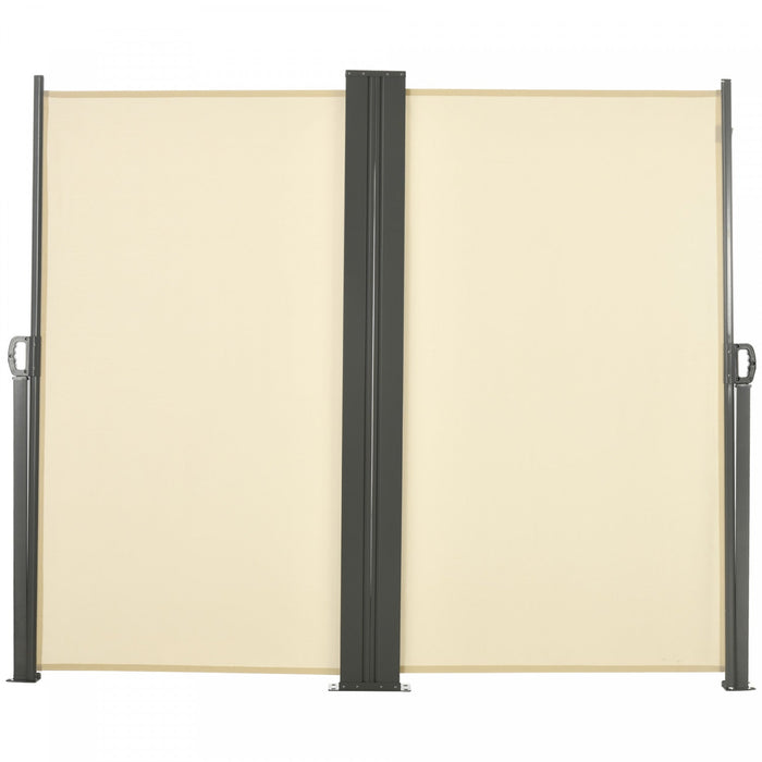Outsunny Double Retractable Side Awning 236\" X 71\" Patio Screen Cream White