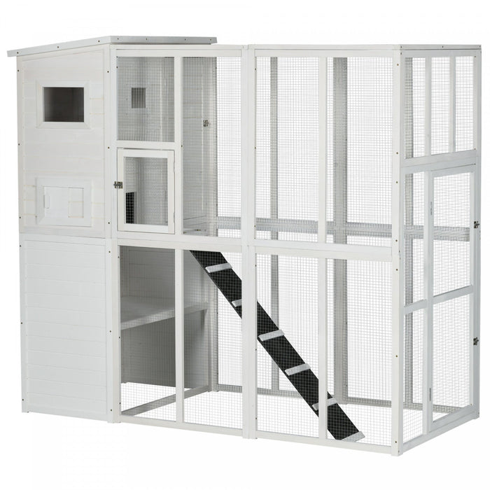 Pawhut Large Catio Outdoor Cat Enclosure Weatherproof Cat House With Cat Condo, Indoor Wooden Cat Ca