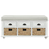 Harvey Solid Wood Storage Bench With Drawers And Rattan Baskets - White 