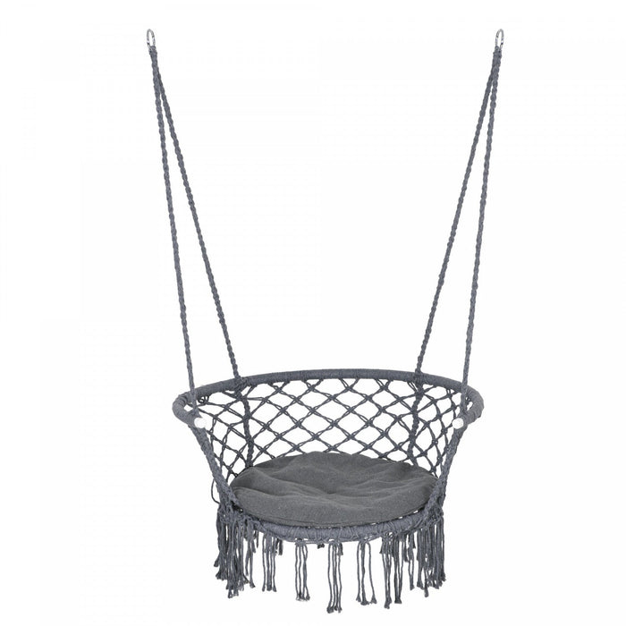 Outsunny Hanging Hammock Chair, Cotton Rope Porch Hammock Swing With Metal Frame And Cushion, Large 
