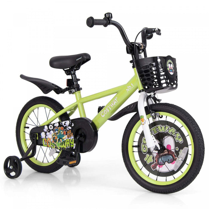 Costway 16" Kid's Bike For 4-7 With Height-adjustable Handlebar & Saddle Handbrake Green