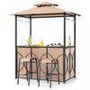 Costway 6.5 X 4 X 8 Ft Grill Gazebo Set With 2 Bar Stools, Tempered Glass Bar Table Brown