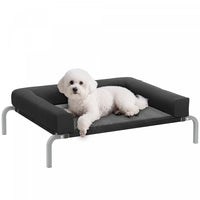 PawHut Elevated Dog Bed, Portable Raised Dog Cot with Breathable Mesh, Metal Frame, Indoor & Outdoor Bolster Pet Cot Bed with Removable and Water-Resistant Bolsters, Black