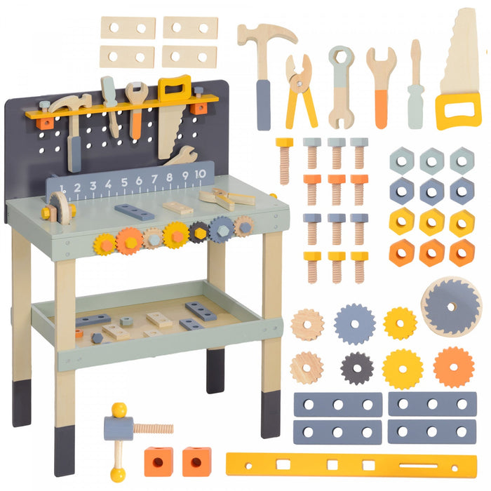 Qaba Kids Workbench, Kids Tool Set, 49 Piece Kids Tool Bench, Pretend Play Construction Workshop Toy