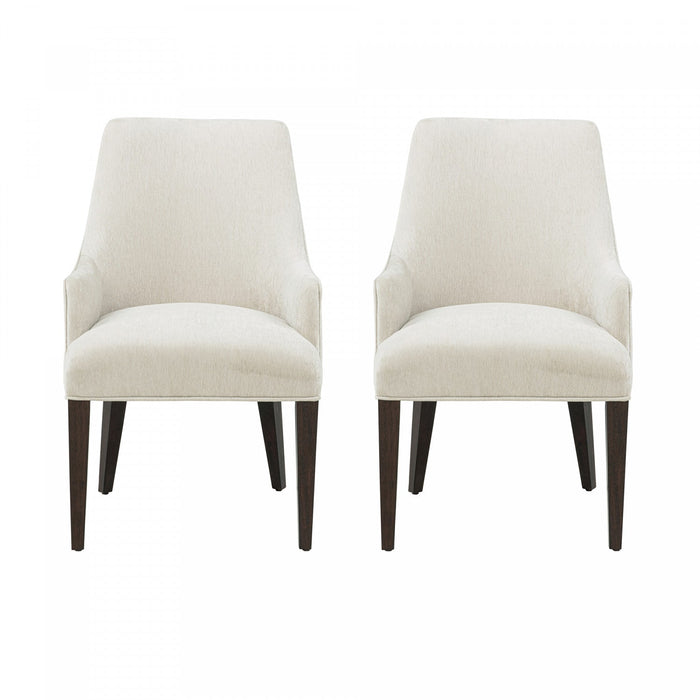 Beever Modern Chenille Wood Armchair in Cream - Set of 2 Dining Chair 