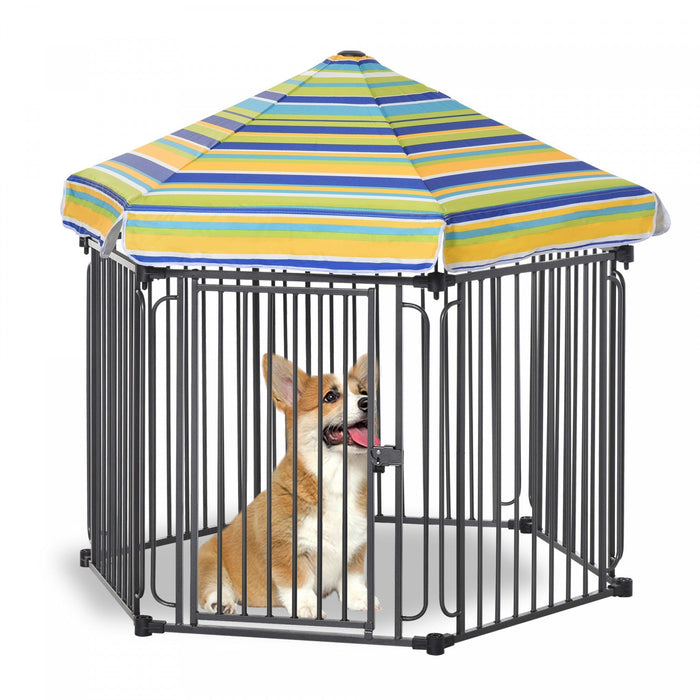 Pawhut 48\" X 41\" Heavy-duty Metal Dog Playpen, Outdoor Pet Cage Kennel, Puppy Exercise Fence Barrier
