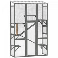 PawHut Catio Outdoor Cat Enclosure, Large Wooden Cat House with 6 Platforms, Scratching Post, 2 Ramps, Waterproof Roof, Walk-in Kitty Cage for 2–3 Kittens, 64