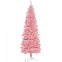 Homcom 7ft Tall Pencil Artificial Christmas Tree With Steel Base, Pink