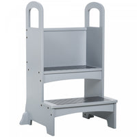 Qaba 2 Step Stool Kids Kitchen Helper With Support Handles And Non-slip Pad For Kitchen, Living Room