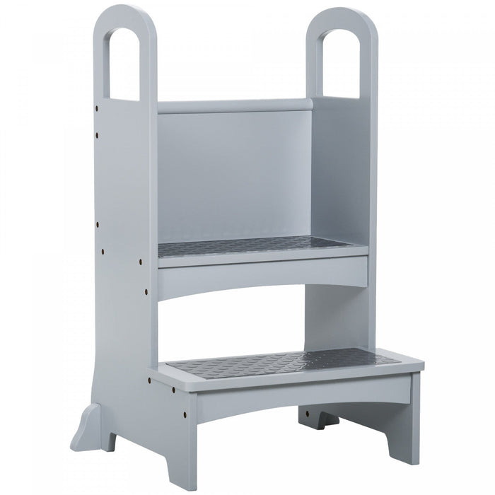 Qaba 2 Step Stool Kids Kitchen Helper With Support Handles And Non-slip Pad For Kitchen, Living Room