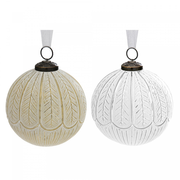 4\" Glass Deco White Painted Ornament Gold Silver - Set of 4 Christmas Ornaments