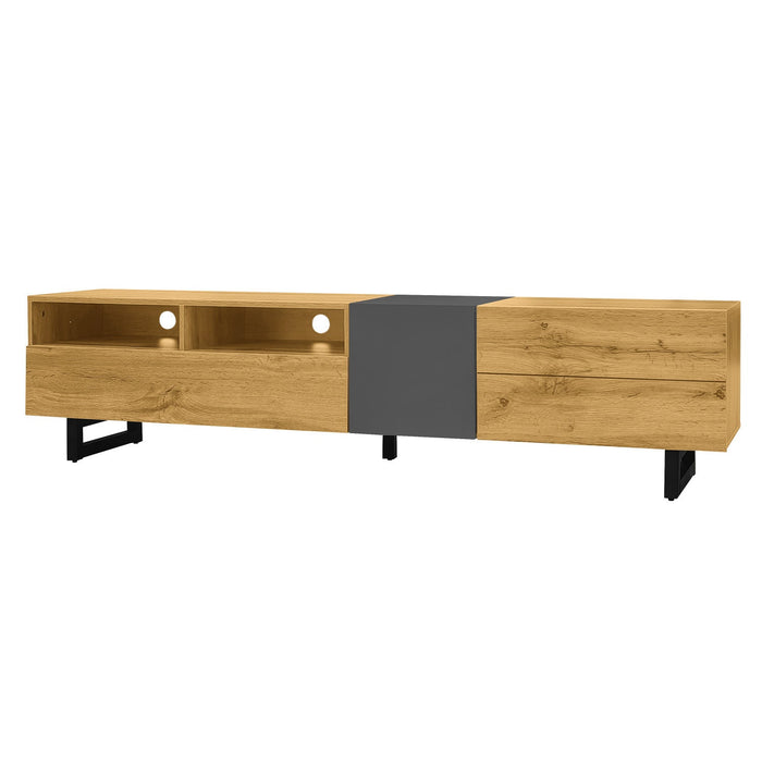Dominic U-shaped Metal Legs Modern Tv Stand With 3 Doors And 2 Compartments,black/natural Tv Stand 