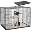 PawHut Dog Crate, 35" Folding Metal Dog Kennel with 2 Doors, Removable Tray, Soft Cushion, Handle, Pet Cage for Large Medium Breeds, Black