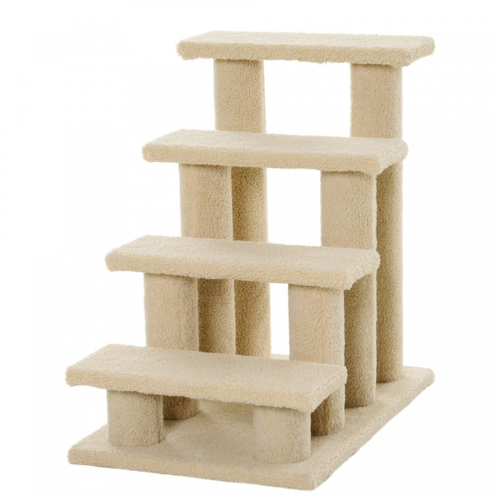 Pawhut 4-step Multi-level Carpeted Cat Scratching Post Pet Stairs, Light Brown