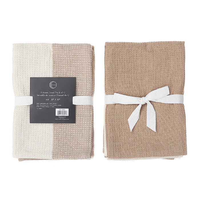 3 Pack Dual Waffle Kitchen Towel Set Tan Kitchen Linen