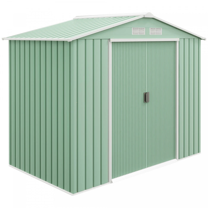 Outsunny 7' X 4' X 6' Garden Storage Shed Outdoor Patio Yard Metal Tool Storage House W/ Steel Foundation Kit And Double Doors, Light Green