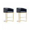 Louvre Mid-Century Modern Metal Upholstered Counter Stool in Black - Set of 2 Bar Stool 