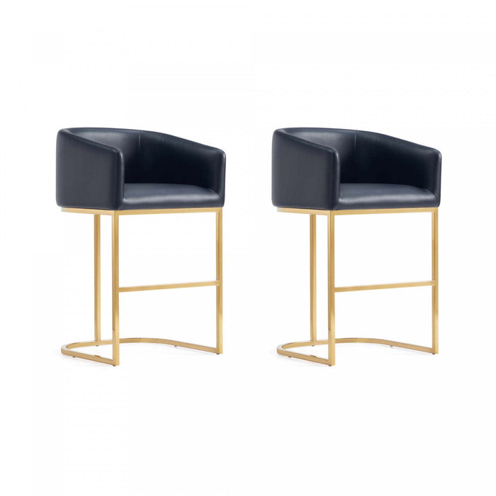 Louvre Mid-Century Modern Metal Upholstered Counter Stool in Black - Set of 2 Bar Stool 