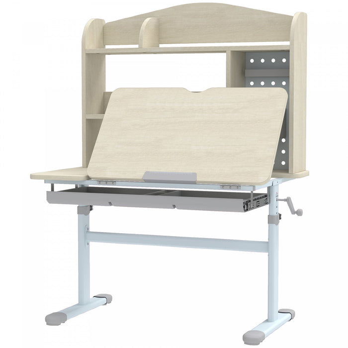 Qaba Kids Desk, Height Adjustable Children Study Desk with 0-45° Tilted Desktop, Storage, Drawer, Pegboard, Student Computer Desk Writing Table for Home School Use