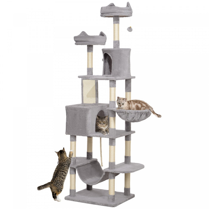 Pawhut Cat Tower, 81\" Cat Tree For Large Cats Adult W/ Scratching Posts, Scratching Board, Cat Condo